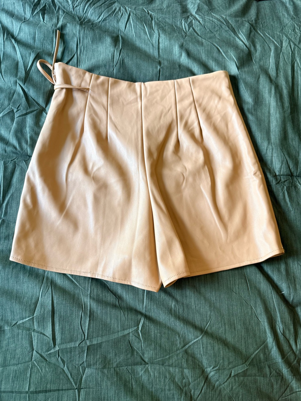 NWOT Tie-Waist Tan Beige Faux Leather Skort - Picture 2 of 6